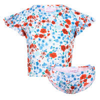 Poppies Print Two Piece Swimsuit with Large Bow