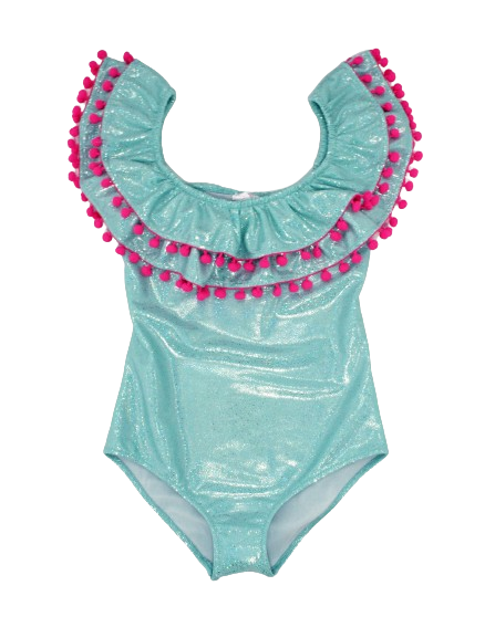 SISSI AQUA GLITTER HOT PINK POMPON  ONE PIECE