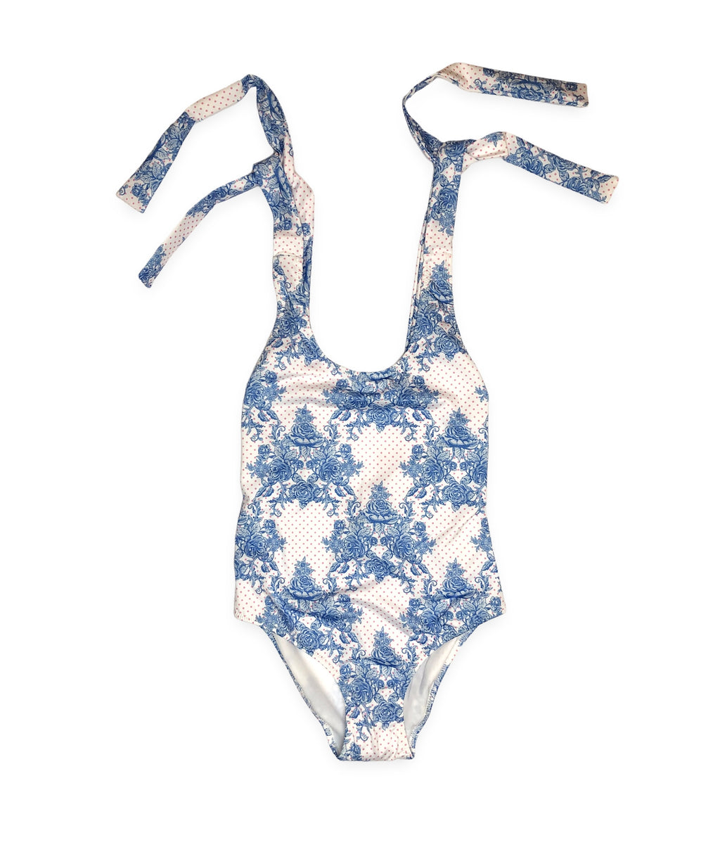 ISABELLE ONE PIECE BLUE ROSES AND POLKA DOTS - Piccoli Principi Swimwear